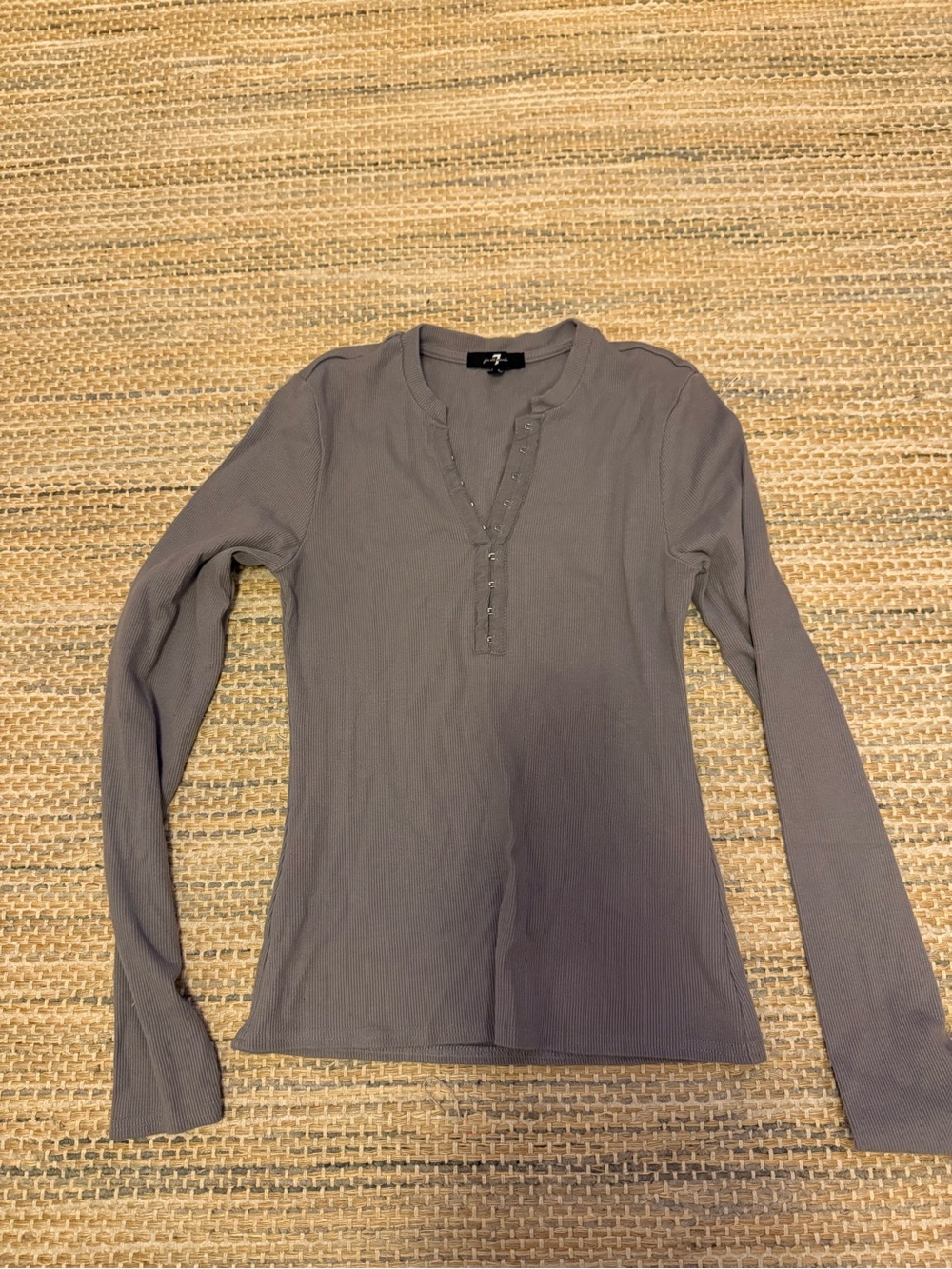 7 For All Mankind Long Sleeve Ribbed Henley Top - Gray